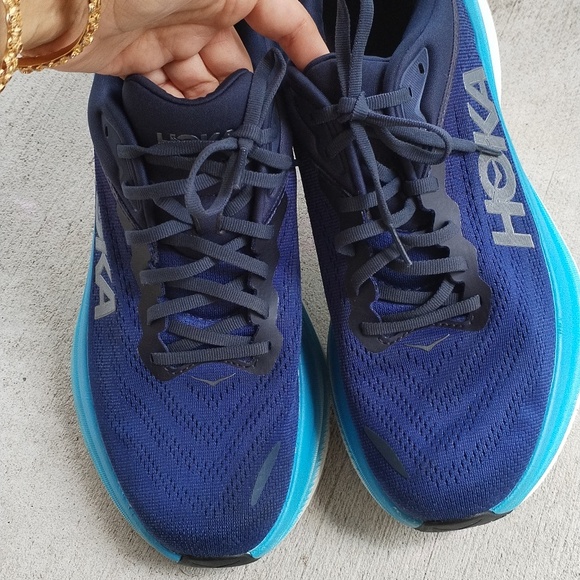 HOKA Bondi 8 Mens size 10.5D Comfort Cushion Running Shoes Blue/White